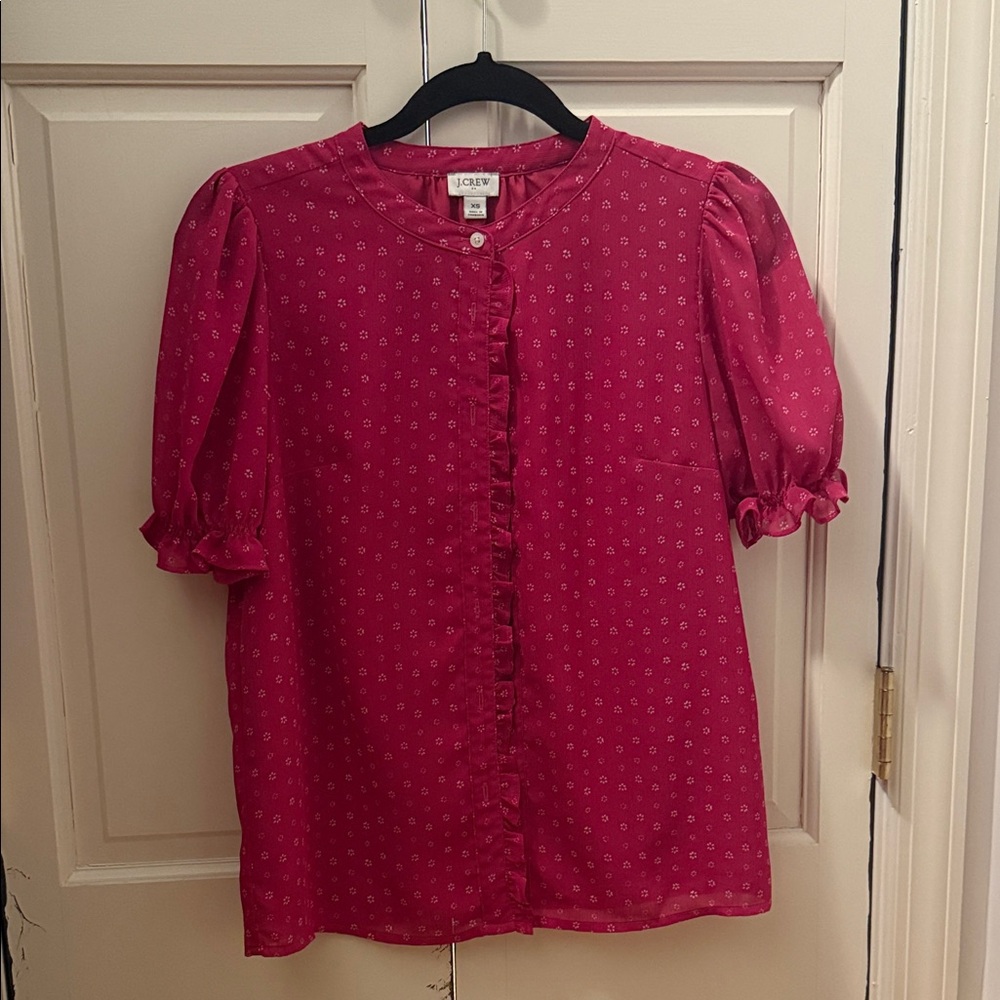 J. Crew Fuchsia Blouse with Ruffle Detail